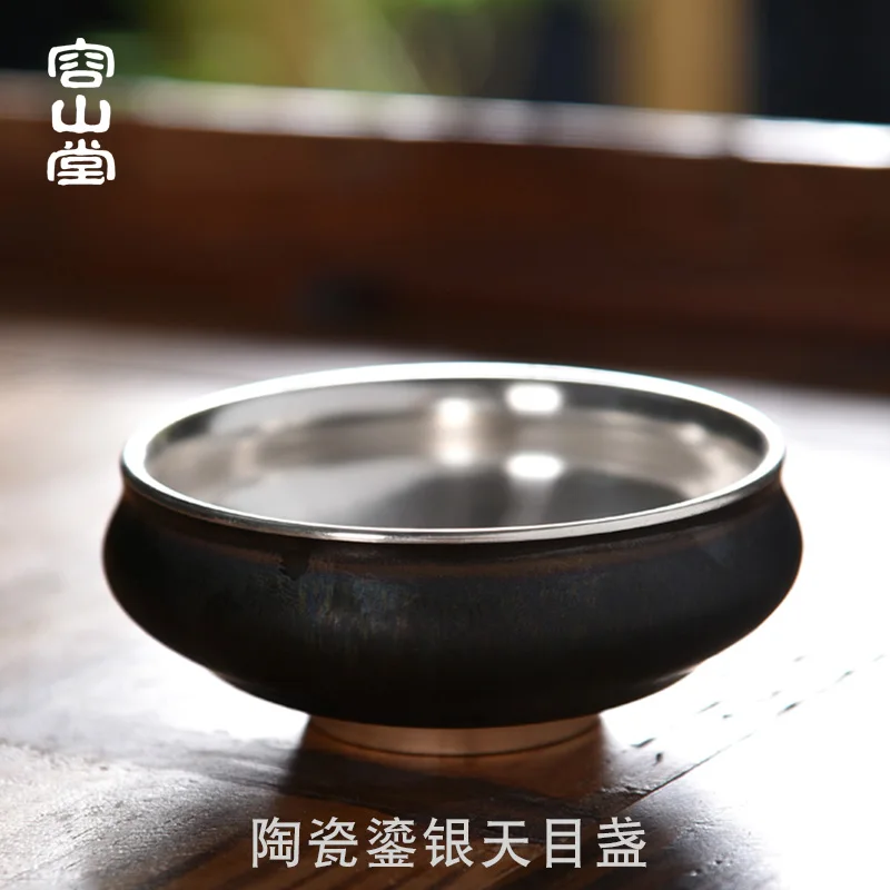 

|Gode ceramic coppering.as RongShan hall large silver cup upset temmoku built sample tea cup master kung fu tea set