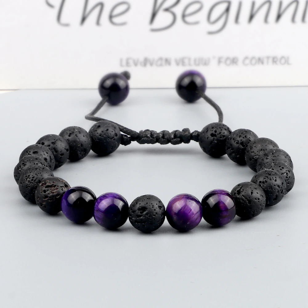 Di alta qualità viola occhio di tigre Lava perline braccialetto donne pietra naturale guarigione Buddha braccialetti regolabili regalo gioielli per