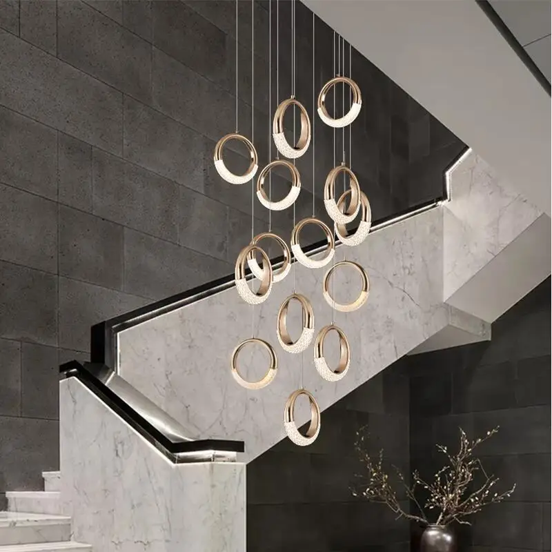 

LED golden chandelier modern luxury living room creative circular villa duplex restaurant lighting custom lamps