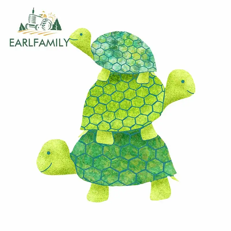 EARLFAMILY 13cm x 11.7cm For Cute Turtle Stack Fine Car Stickers Creative Graphics Decal Occlusion Scratch Waterproof Decor