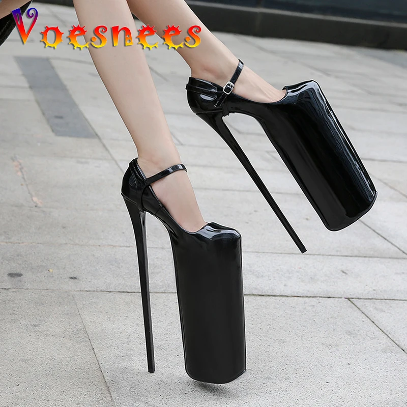 Voesnees Super High Heels Waterproof  Pumps Steel Pipe Dance Net Red Powder Suction Shoes Fashion Round Toe Black Party  Shoes