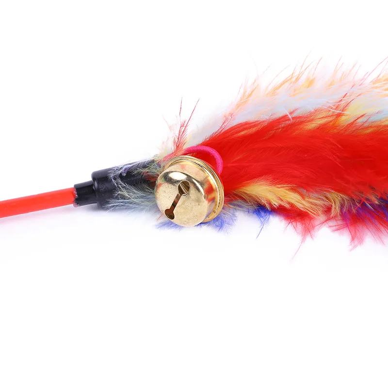 5 stücke Lustige Kätzchen Katze Teaser Interaktive Spielzeug Stange mit Glocke und Feder Spielzeug Für Haustier Katzen Stick Draht Chaser Zauberstab spielzeug Zufällige Farbe – Detail 10