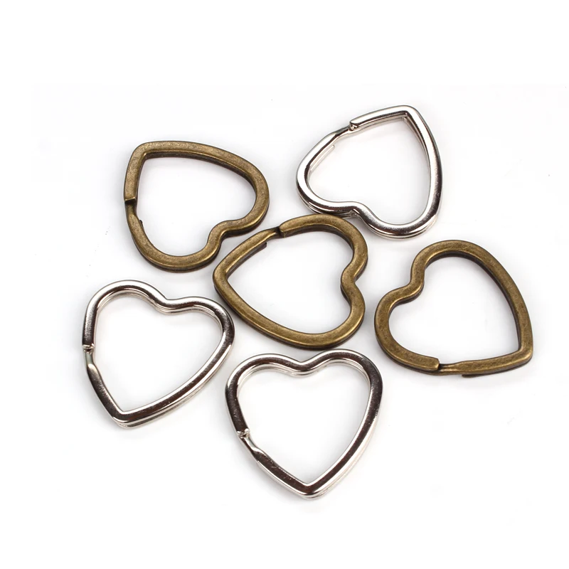 10pcs 32mm Metal Key Holder Split Rings Keyring Love Heart Rhodium Color Cute Keychain Keyfob Accessories Wholesale