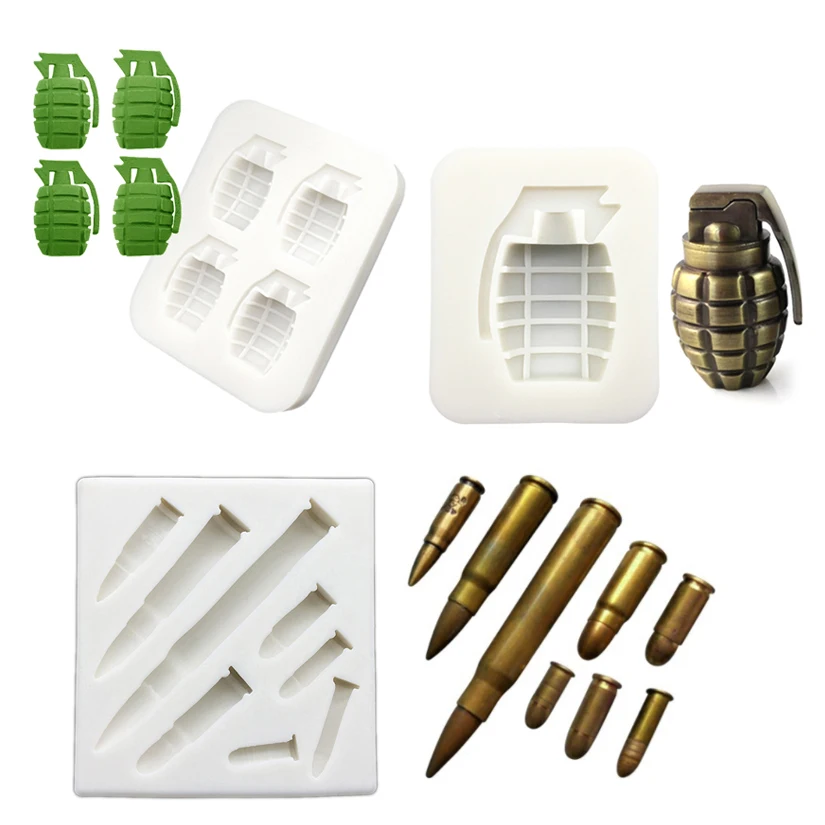 Gun Pistol Hand Grenade Bullet Silicone Mold Sugarcraft Cupcake Chocolate Baking Mold Fondant Cake Decorating Tools