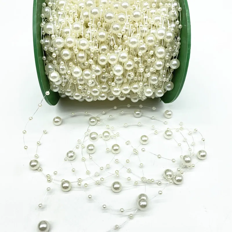 2 Yards 8+3mm Christmas Decoration Fishing Line Artificial Pearls Beads Chain Garland Flowers Wedding Party #RoLi