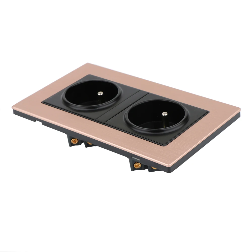 1 Piece Golden EU Double Power Socket  AC Schuko Power Panel 16A EU Standard Wall Outlet