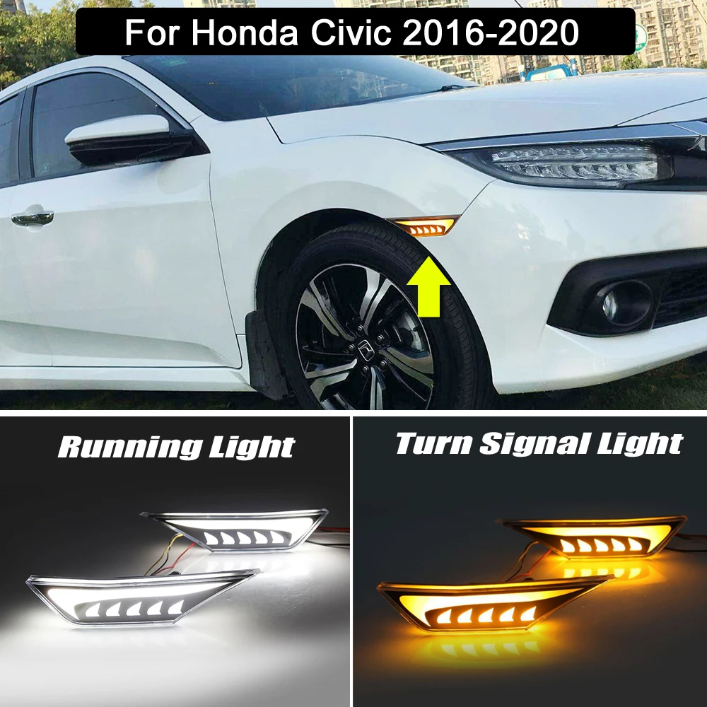 

LED Side Marker Lamp For Honda Civic 2016 2017 2018 2019 2020 Function Dynamic Turn Signal Light White Running Position Light