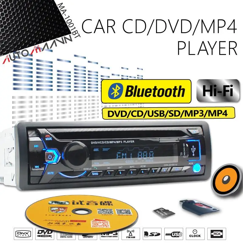 Car Bluetooth CD/DVD Player Single with Slot for Nissan Honda Din Toyota Radio USB/TF Receiver IN-DASH