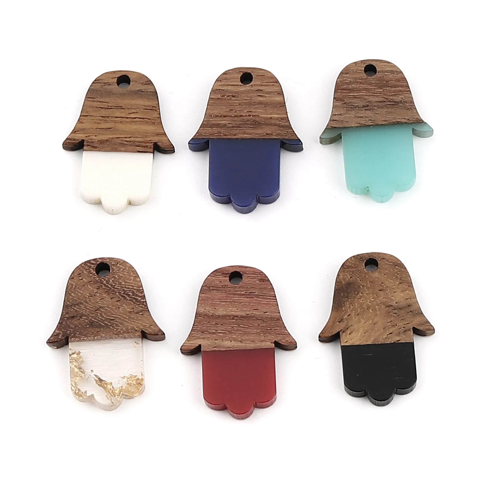 5PCs/lot Vintage Resin Wood Pendant (Religious Series) The Hand of Fatima Charm Rectro Jewelry Necklace Accessories Gift 25x18mm