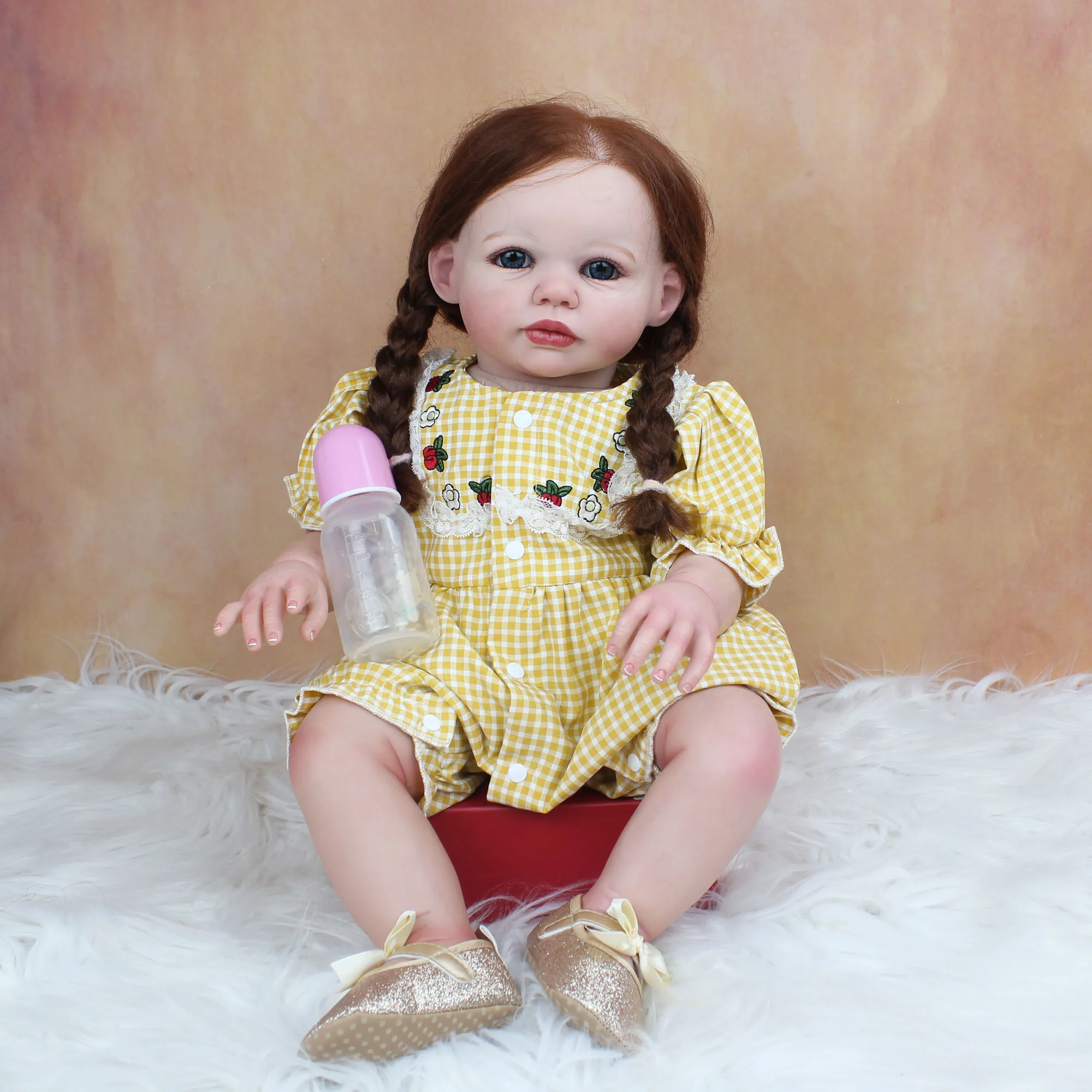 65 CM 3D-Paint Skin Soft Silicone Reborn Baby Girl Doll 26 Inch Cloth Body Toy Realistic Big Fat Long Hair Princess Toddler