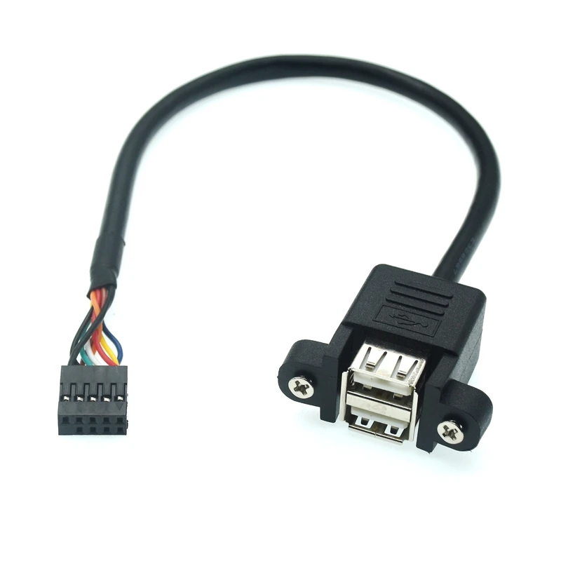 30cm PC PCB płyta główna kabel wewnętrzny USB Splitter 1FT PCB płyta główna 9 głowica pinowa na 2 podwójne USB 2.0 kobieta Adapter gniazda kabel