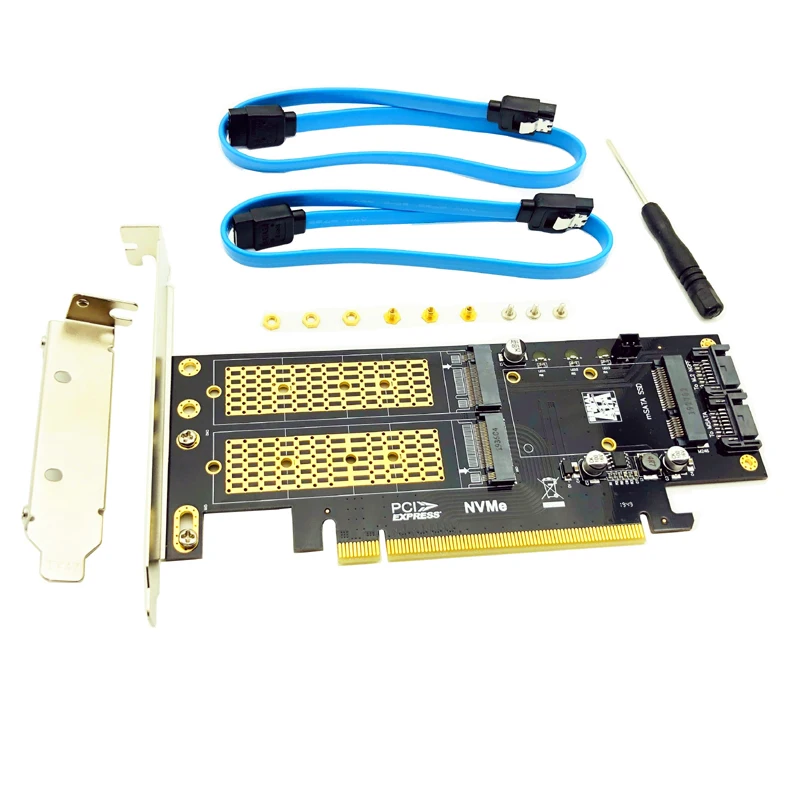 

3 in 1 NGFF and mSATA SSD Adapter Card M.2 NVME to PCIe 16X/M.2 SATA SSD to SATA III/mSATA to SATA Converter+2 SATA Cable Raiser