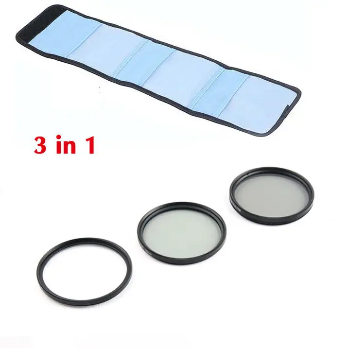 3 in 1 37 43 46 49 52 55 58 62 67 72 77 82mm Lens Filter Kit UV CPL FLD Set with Bag for Cannon Sony Pentax Nikon Camera Lens