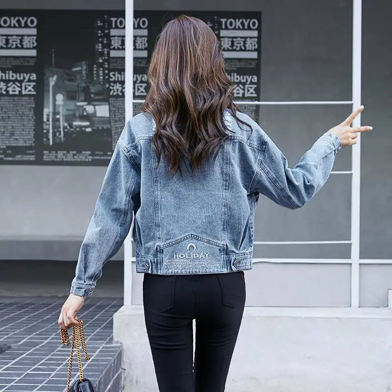 Jaqueta jeans curta solta para mulheres, blusa estilo casual, fina e versátil, nova moda, primavera e outono, 2021