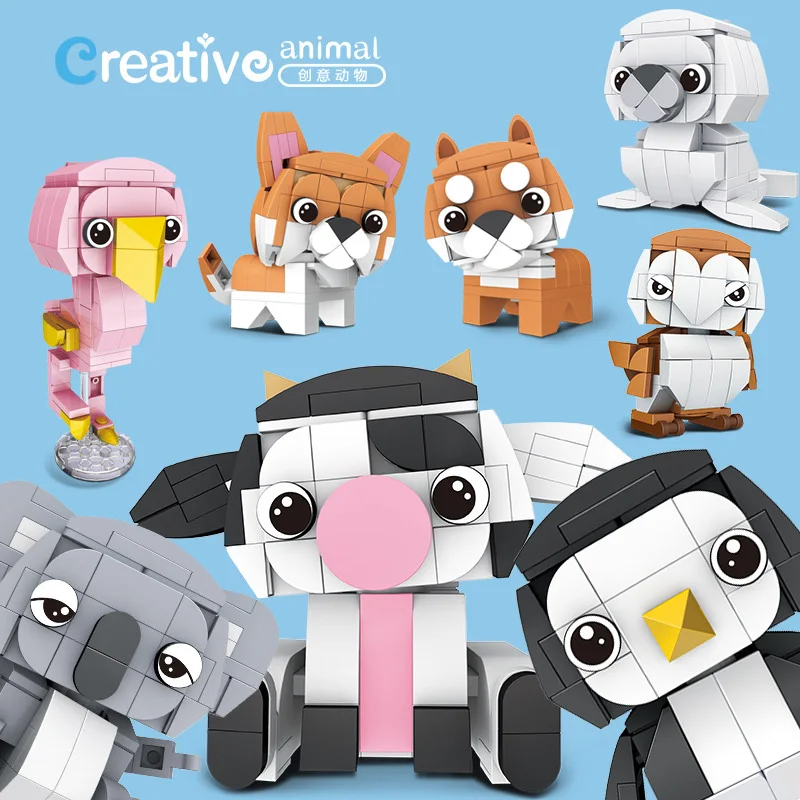 Animals Figure Building Blocks Penguin Cow Owl Koala Flamingos Corgi Sea lions Shiba inu girl toys for childrens kids party gift