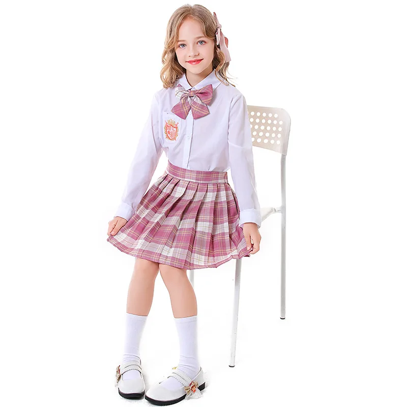 Blauwe Plaid Top + Rokken School Meisje Cosplay Kids Kinderen Halloween Student Uniform Kostuum Carnaval Purim Rollenspel Party Dress