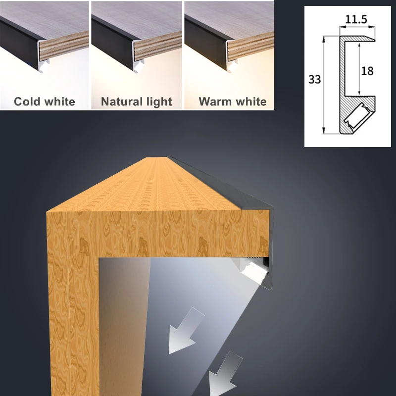 LED Cabinet Strip Light Wardrobe 45 Degree Oblique Lighting Splint Light for 18mm Wide Board Sensor Aluminum Profile Bar Lamp