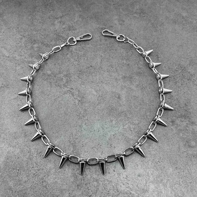 Punk Spike Jeans Pants Chain Secure Travel Wallet Chain Link Coil Leash Jewelry