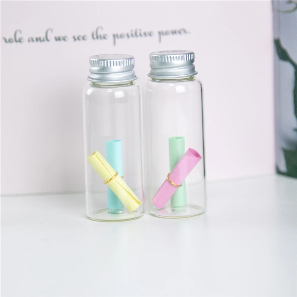 50Pcs 25ml Glass Container with Silver Aluminum Lid Glittering Translucent Wishing Bottles Cosmetic Perfume Vials