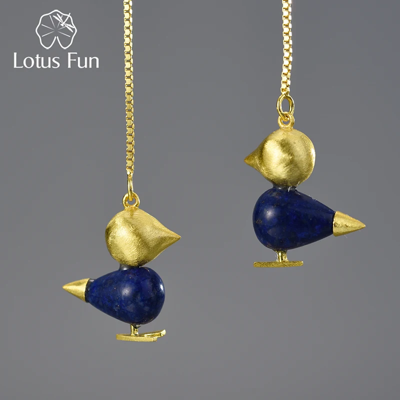 

Lotus Fun Real 925 Sterling Silver Natural Gemstone Fine Jewelry 18K Gold Lovely Bird Simple Design Dangle Earrings for Women