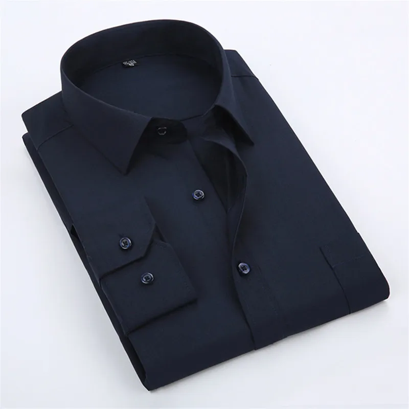 Soft Business Solid Plain Dress Shirts For Men Square Collar Long Sleeve Regular Fit Comfortable S To 5xl Formal Male Tops