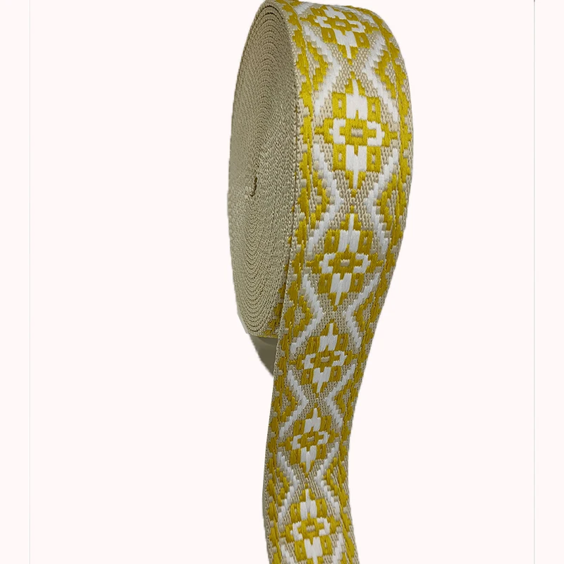 

50mm Polyester Webbing Strap For Bag 2 Inch Jacquard Yellow/White/Beige Color