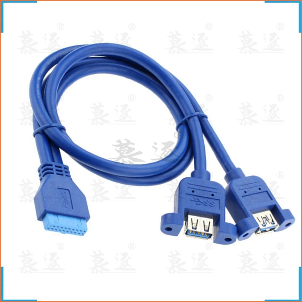 Blau 0,5 m USB 3,0 Motherboard 20pin zu USB 3,0 Dual Ports A buchse kabel 50cm mit schraube Montieren Typ 20CM 50CM