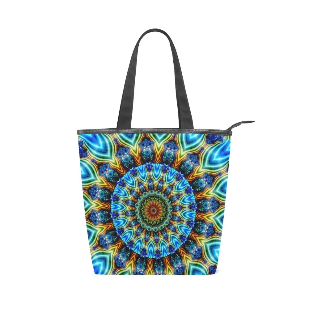 

ALAZA New Fashion Women Eco-Friendly Shopper canvas Tote Bag Mandala Pattern Canvas Bag Teen Girl Book Bag Shopping bolsa tela