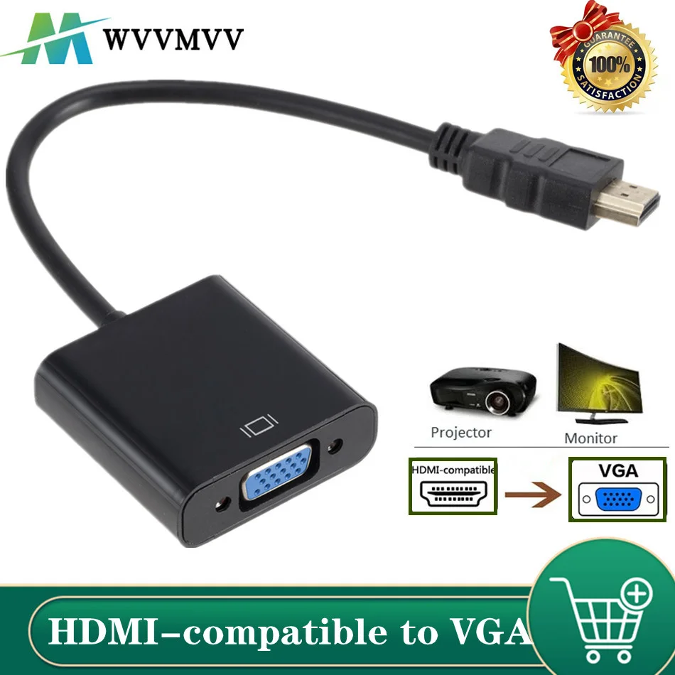 WVVMVV – adaptateur HDMI vers VGA HD 1080P, câble convertisseur pour Xbox, PS4, PC portable, boîtier TV vers écran de projecteur HDTV