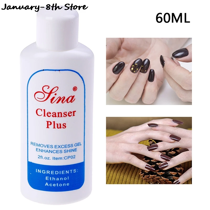 Removedor de Excesso de Polonês Gel UV, 60ml, Cleanser Plus Superfície Líquida, Camada Pegajosa, Resíduo Nail Art, Acrílico Desengordurante Limpo para Unhas