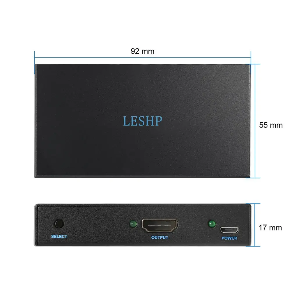Leshp preto portátil plug and play baixo consumo de energia 4k switcher 1 em 2 para fora dois portas 1.4v divisor caixa hub