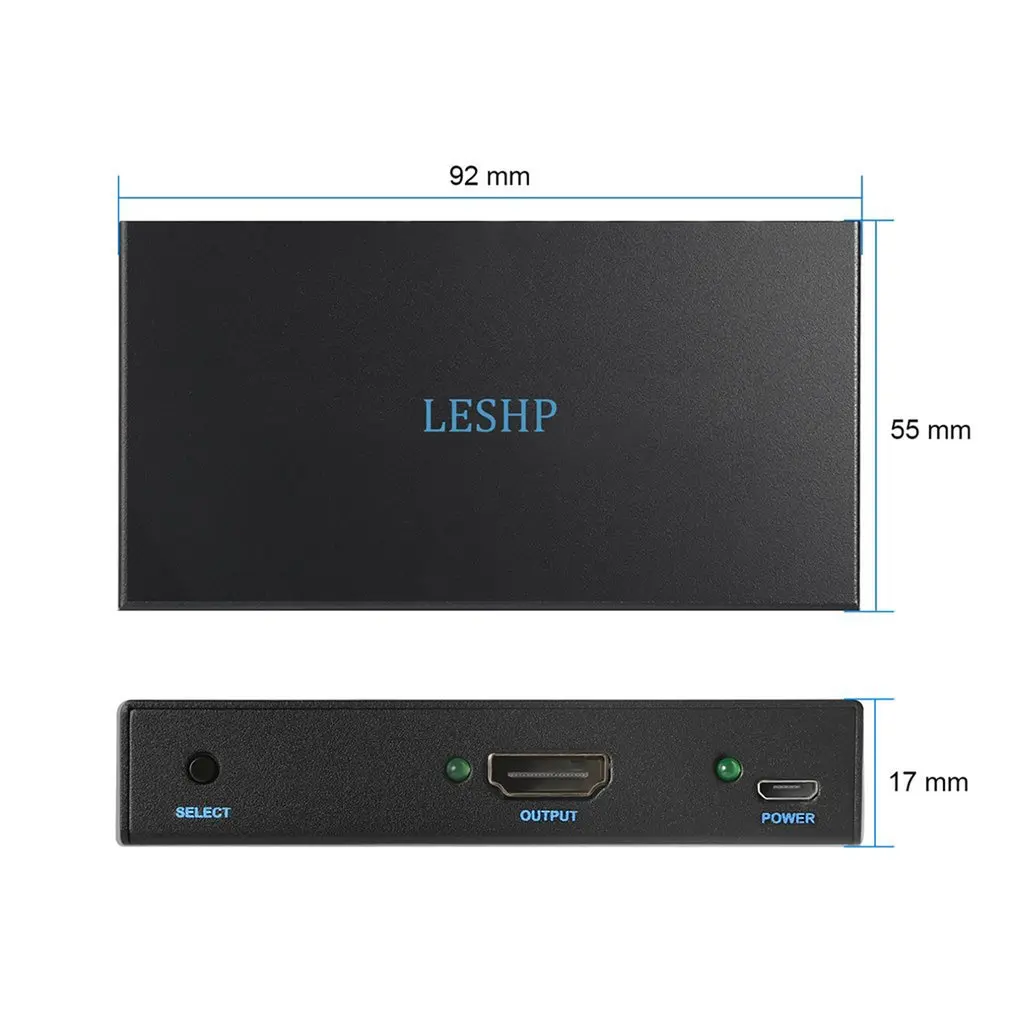 Leshp nero portatile Plug And Play basso consumo energetico Switcher 4K 1 In 2 Out Hub Box Splitter 1.4V a due porte