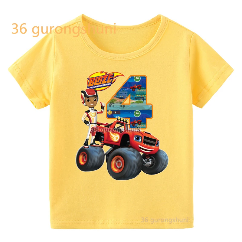 Maglietta per ragazze vestiti Blaze And The Monster macchine bambini ragazzi abbigliamento maglietta gialla ragazza grafica magliette abbigliamento