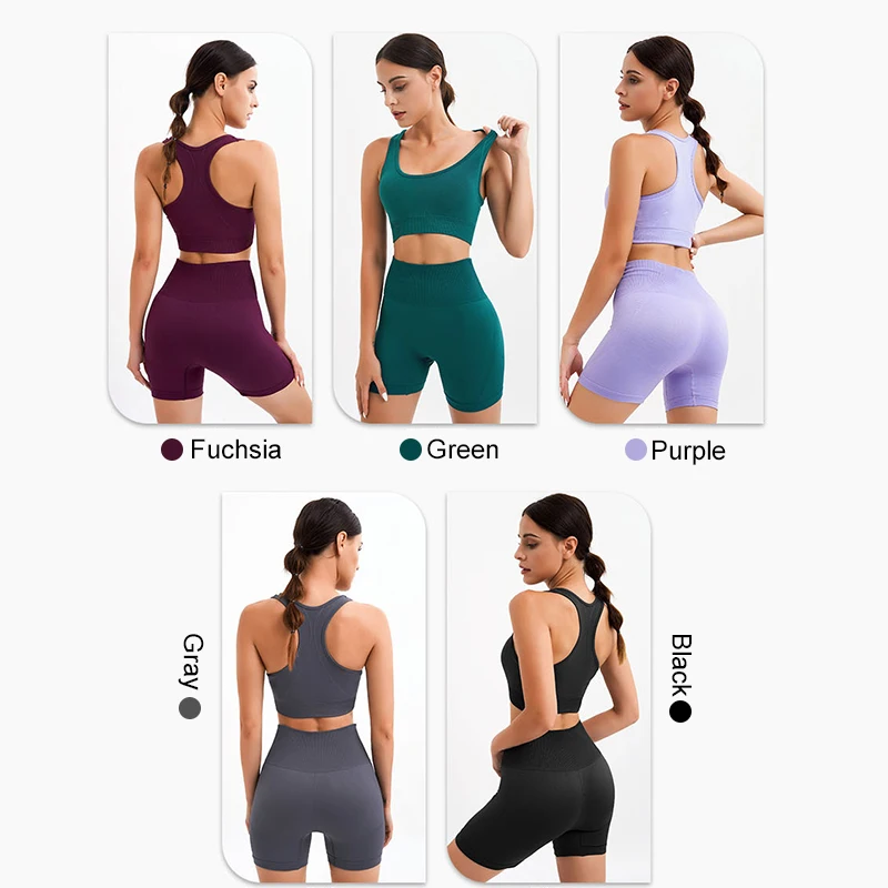 2Pcs Women Gym Set Fitness Tight Yoga Shorts Suit Seamless Sports Bra High Waist Biker Shorts Workout Outfit Set Fitness Wear