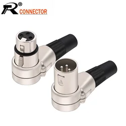 Conector xlr de ângulo reto de 3 pólos macho fêmea xlr 3 pinos plugue de microfone conector de cabo de áudio conector multidirecional