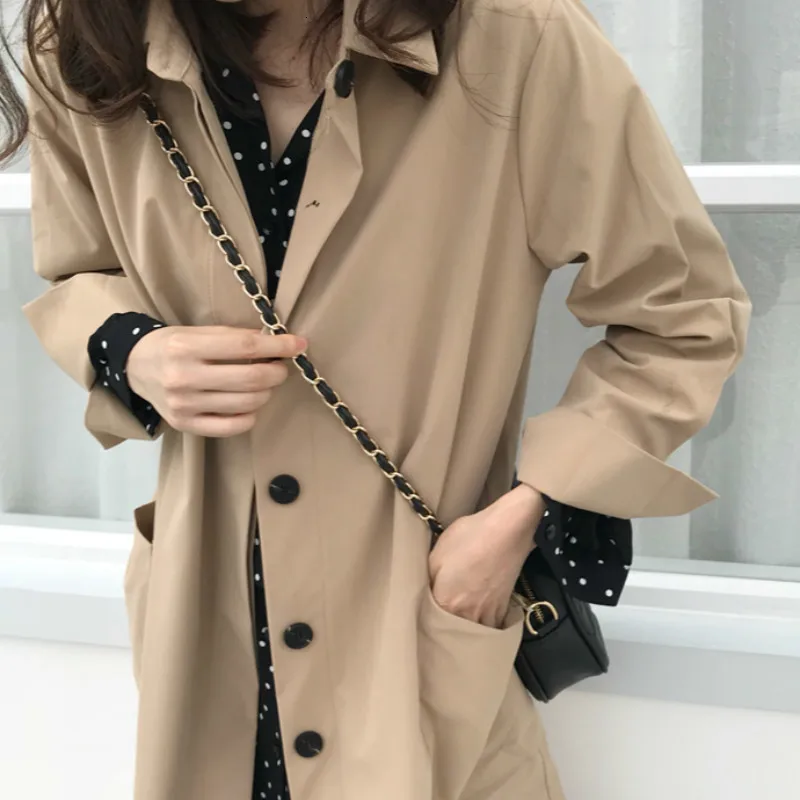 Imagem -04 - Cabolsa Trench Longo com Manga Longa Feminino Sobretudo Feminino com Bolso Cardigã Camisa Reta Manteau Femme Inverno