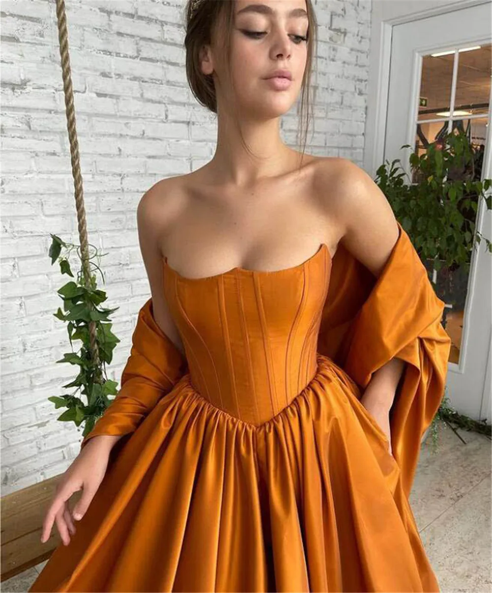 Sevintage Burnt Orange Long Prom Dresses With Wrap Corset Lace Up Satin Evening Gowns For Women Formal Party Dress Plus Size