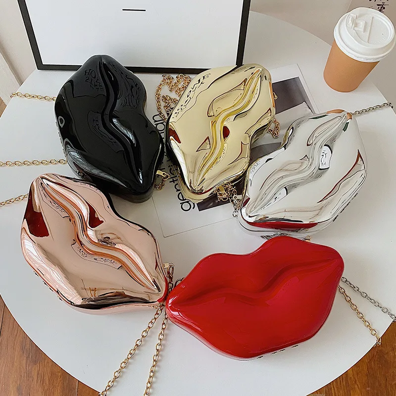 Retro Personality Red Lips Fashion Messenger Bag acrilico Dinner Party Ladies borsa a tracolla pochette trucco rossetto borsa femminile