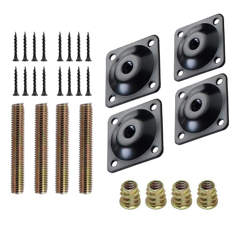 Juego de placas de montaje para patas de muebles, Kit de soporte de Metal para patas de sofá, M8, pernos de suspensión, tornillos, adaptadores, 4 unids/set