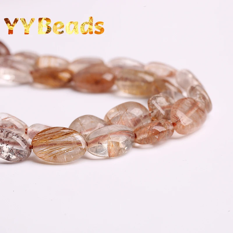 Natural Irregular Copper Rutilated Quartz Crystal Smooth Loose Charm Beads for Jewelry Making DIY Bracelet Necklace Accessories