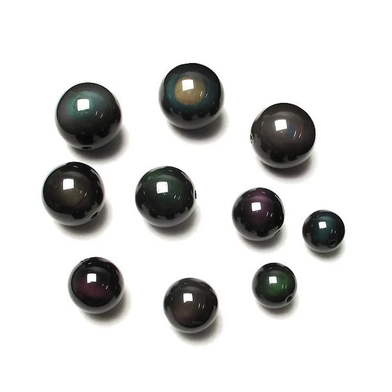 Natural Black Rainbow Obsidian Ice Black Loose Beads 4/6/8/10/12/14 MM Fit Diy Charm Bracelet Beads For Jewelry Making Accessory