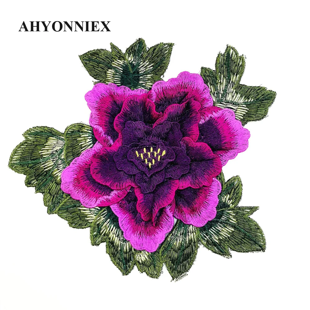 High Quality 3D Peony Sew On Embroidery Patch Flower Applique Patches For Clothing Jeans Blooming Appliques Parches 22cm x 20cm