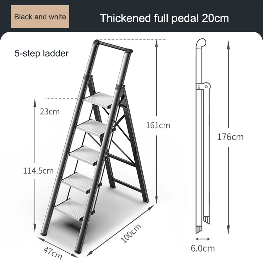 Escalera telescópica multifuncional de aleación de aluminio, escalón ligero de 5 escalones, rodamiento de 150KG, plegable, para el hogar