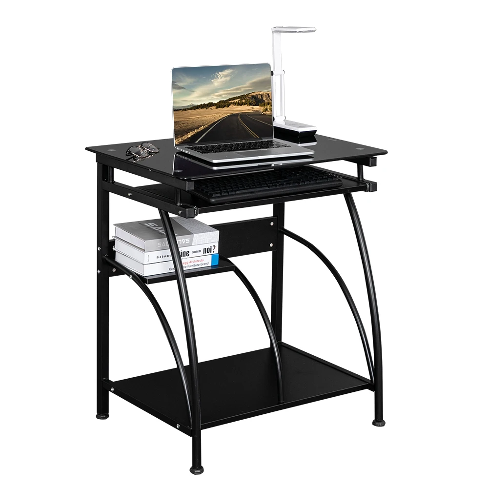 Exquisite Tempered Glass Computer Desk Stalinite Laptop Study Table Workstation Minimalist Writing Desk for Home&Office US-Stock