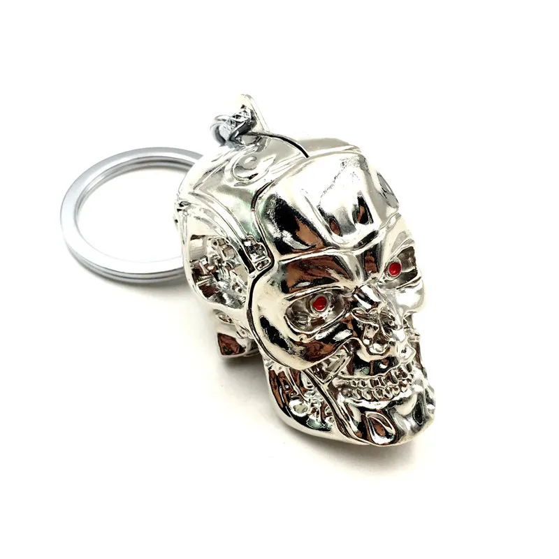 Movie Terminator Keychain Punk 3D Skull Head Key chains Keyring Metal Terror Punisher Skull Men Car Women Bag Pendant Jewelry