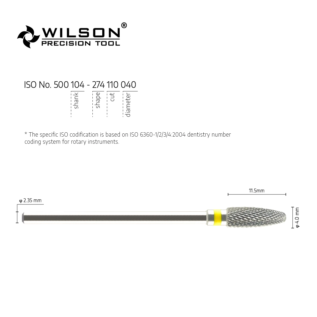 WilsonDentalBurs 5000117-ISO 274 110  040 Tungsten Carbide Dental Bur for Trimming Metal