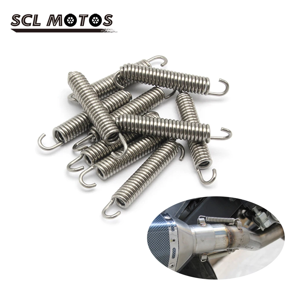 SCL MOTOS 2/6/10pcs Stainless Steel Motorcycle Exhaust Muffler Link Pipes Mounting Spring Hooks Fully Rotatable Motorbike Parts