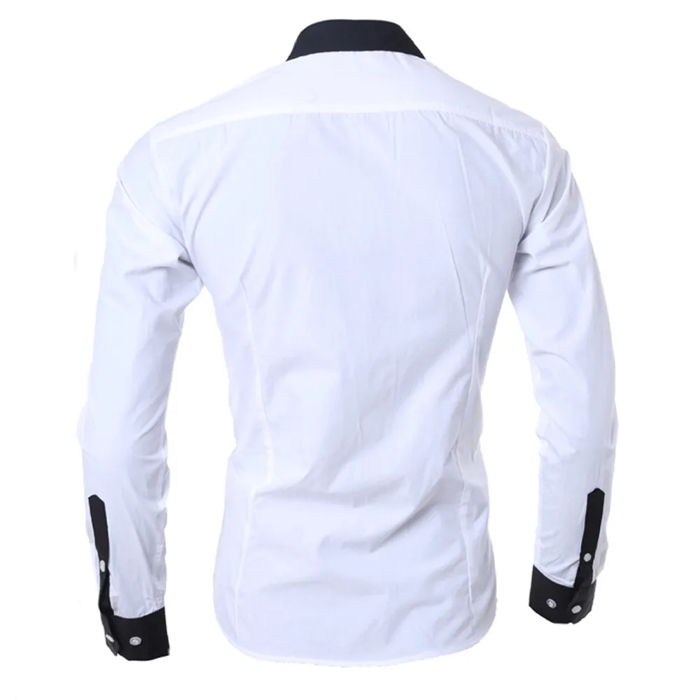 Men White Shirt Patchwork Social Dress Shirt Autumn Spring Solid Long Sleeve Slim Fit Male Top Office Casual Button Shirt 2021