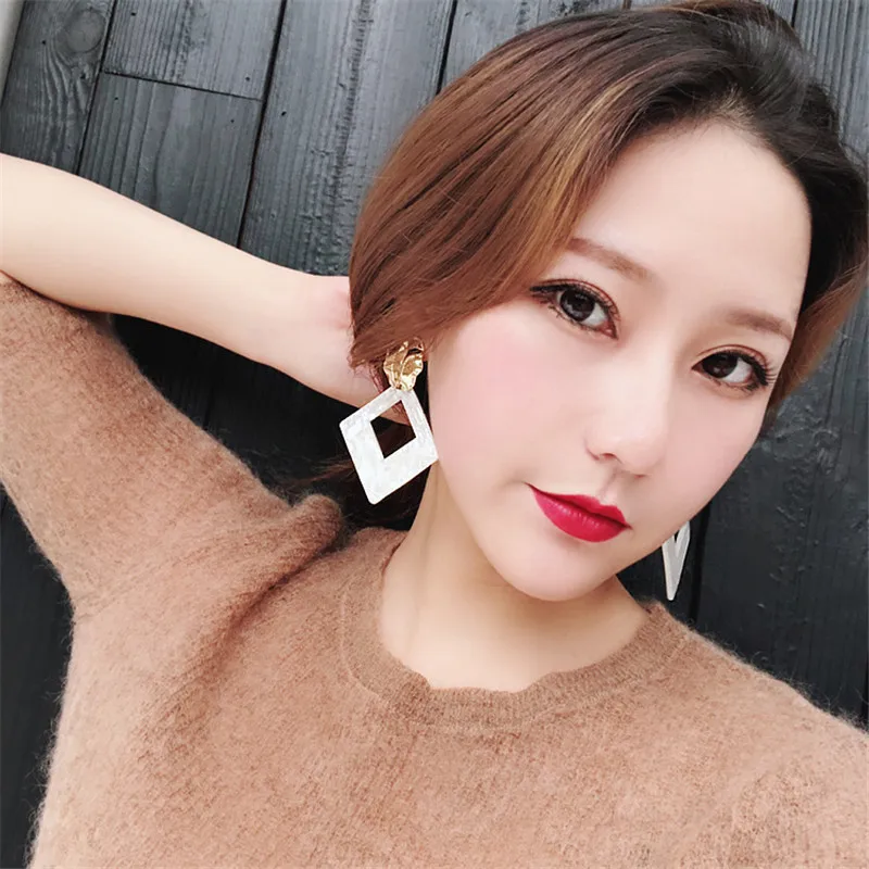 2019 Hot Sale Fashion  Square Acetate Clip On Earrings No Hole for Women Acrylic Resin Geometry Ear Clips