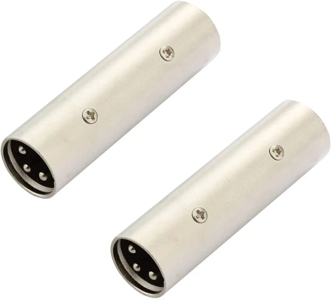 XLR 3 pin Male to Male Cable Adapter Gender Changer for Microphone, Silver, 2 Pack